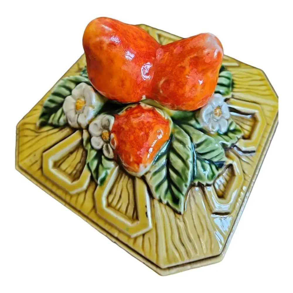 Vintage MCM Ceramic Strawberry Large Ceramic Canister